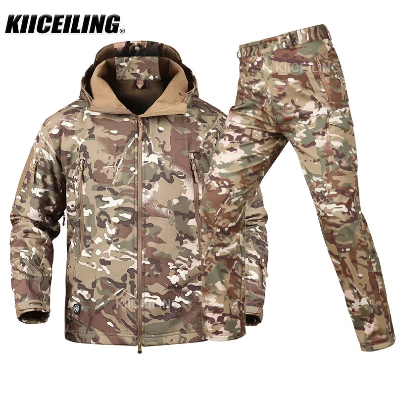 KIICEILING Soft Shell Fleece Winter Warm Waterproof Jacket And Pants