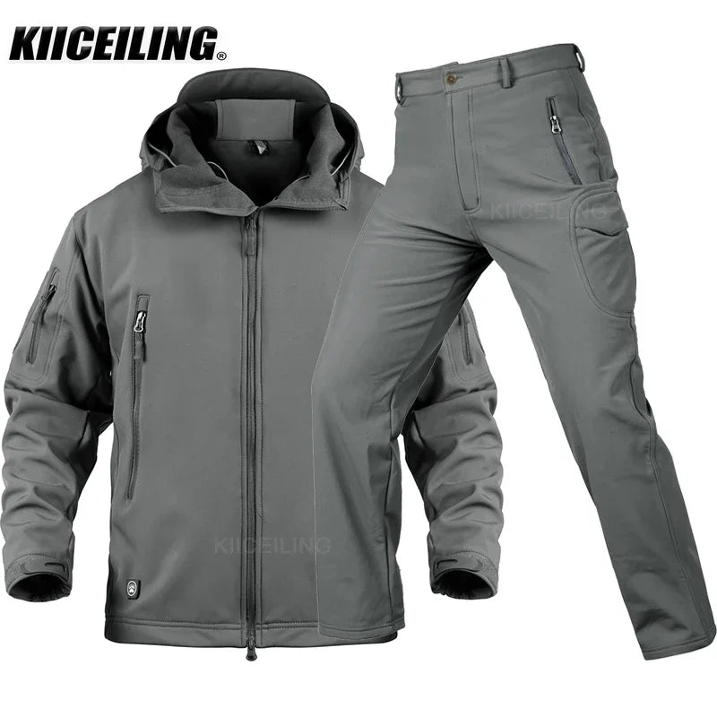 KIICEILING Soft Shell Fleece Winter Warm Waterproof Jacket And Pants