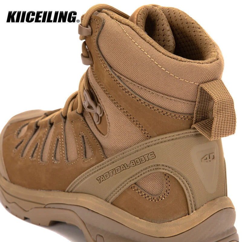 KIICEILING Hiking Shoes Tactical Boots for Men Leather Sneakers Outdoor Sport Trekking Climing Military Work Combat Desert Boot