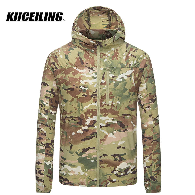 KIICEILING MP-ZP Summer Men's Tactical Jacket Sun Protection Clothes Thin Stretch Quick Dry Breathable Hooded Windbreaker Coat Tops