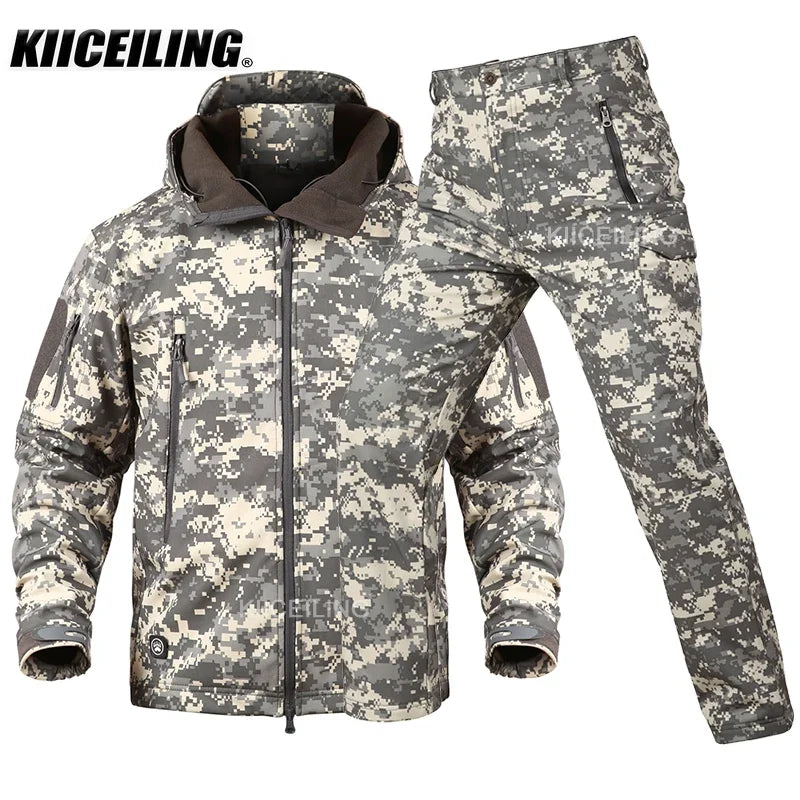 KIICEILING Soft Shell Fleece Winter Warm Waterproof Jacket And Pants