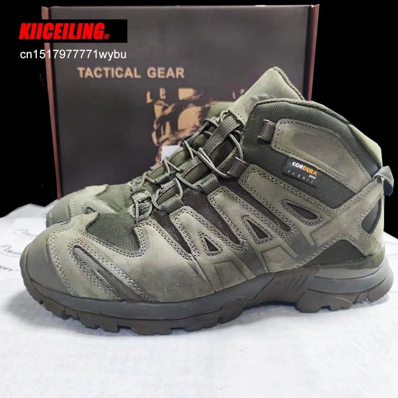 KIICEILING K3D Hiking Shoes Tactical Boots for Men Leather Army Military Boot Combat Desert Male Shoes Work Duty Safety Sneakers