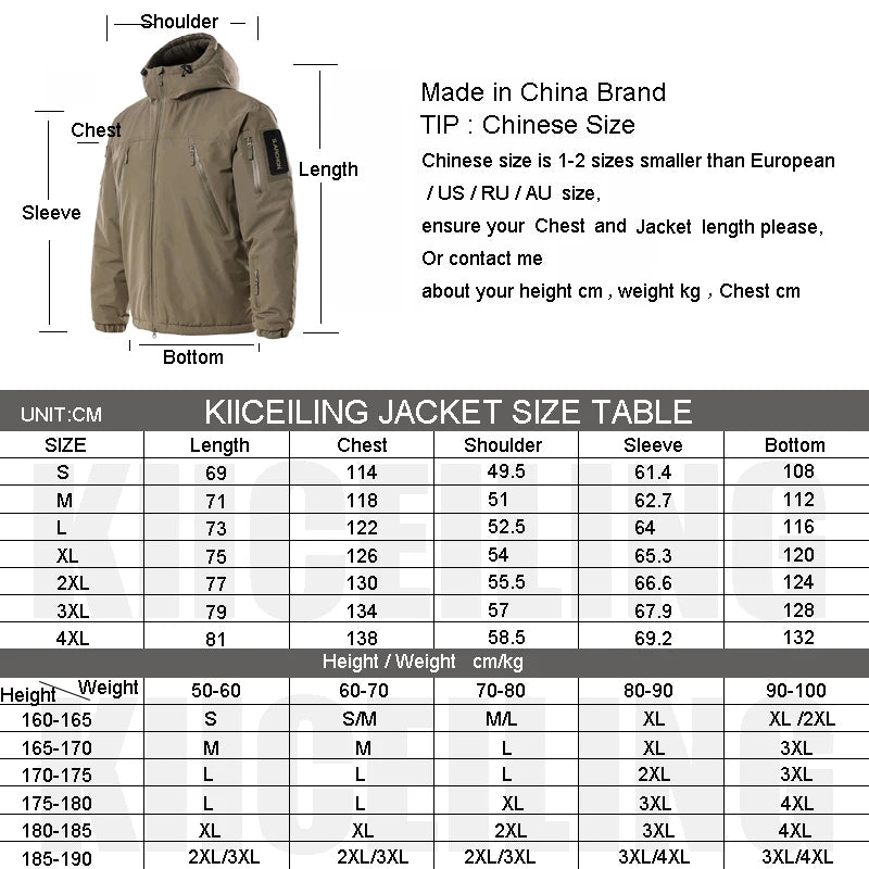 KIICEILING AK-2.0 Tactical Jackets For Men Winter Warm Coat